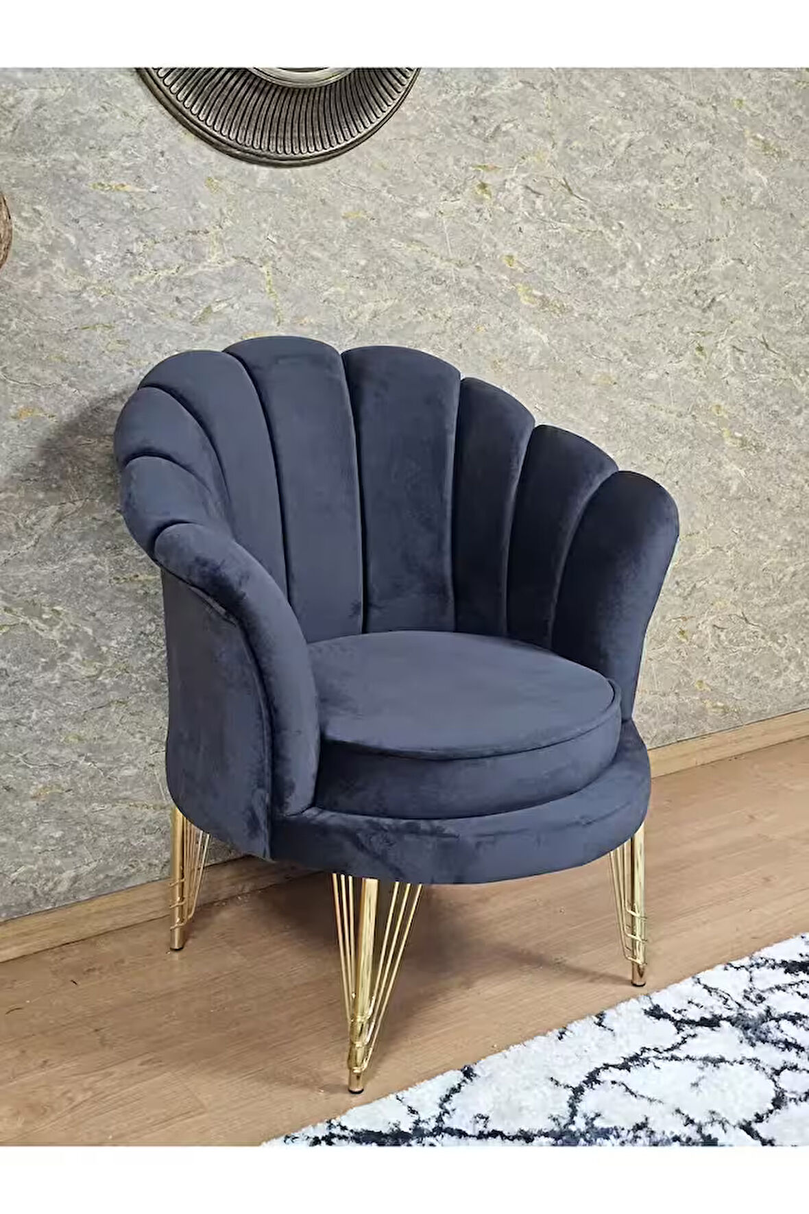 Tekli İstiridye Gold Kaplama Telli Ayak Çay Seti Koltuk Tekli Berjer , Balkon, Salon, Ofis Füme Renk 47 x 47 Boyut/Ebat