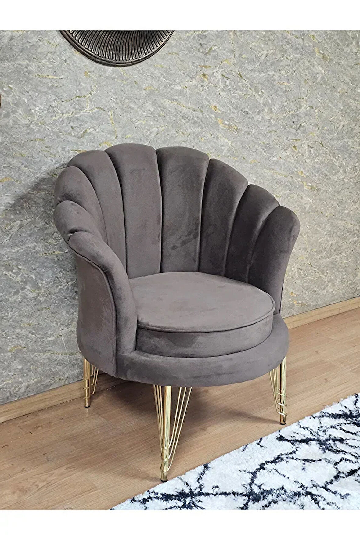 Tekli İstiridye Gold Kaplama Telli Ayak Çay Seti Koltuk Tekli Berjer , Balkon, Salon, Ofis Kahverengi Renk 47 x 47 Boyut/Ebat