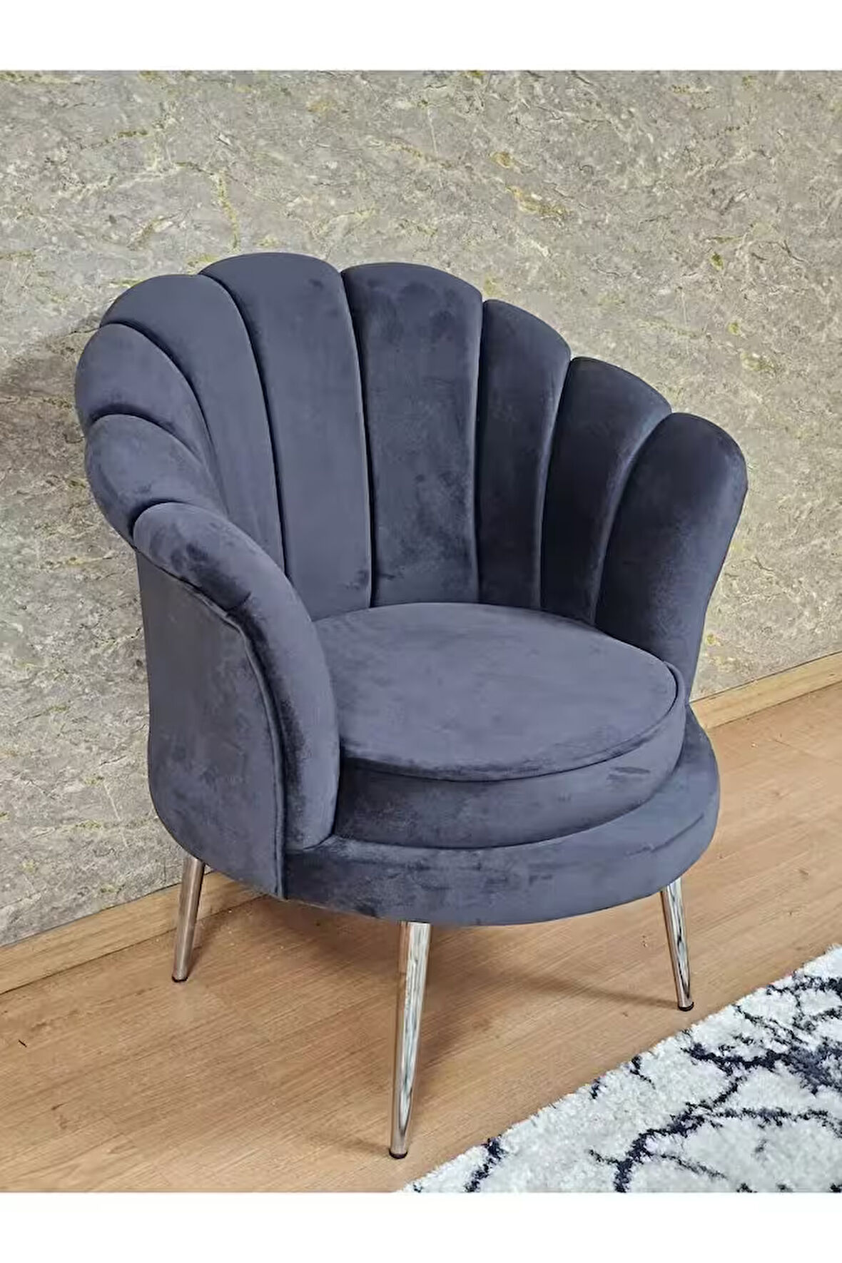 Tekli İstiridye Krom Kaplama Sivriltme Ayak Çay Seti Koltuk Tekli Berjer , Balkon, Salon, Ofis Füme Renk 47 x 47 Boyut/Ebat