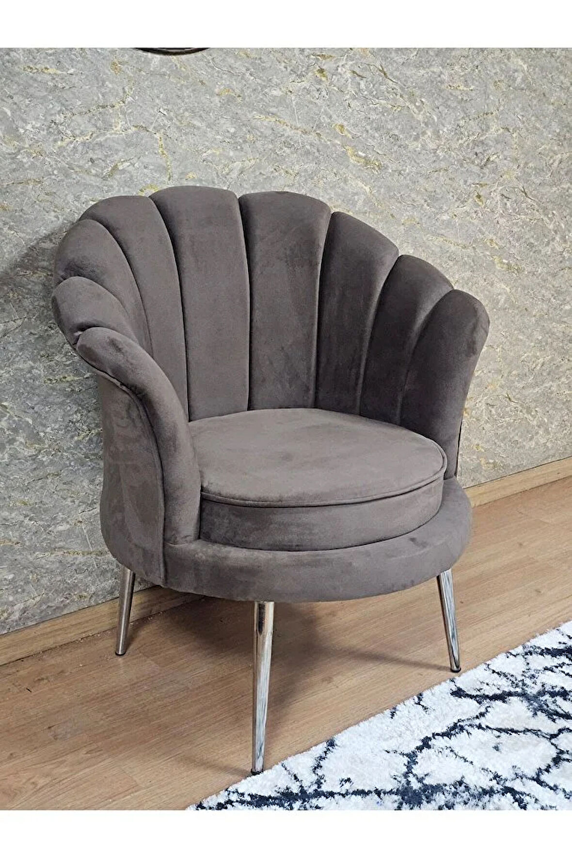 Tekli İstiridye Krom Kaplama Sivriltme Ayak Çay Seti Koltuk Tekli Berjer , Balkon, Salon, Ofis Kahverengi Renk 47 x 47 Boyut/Ebat