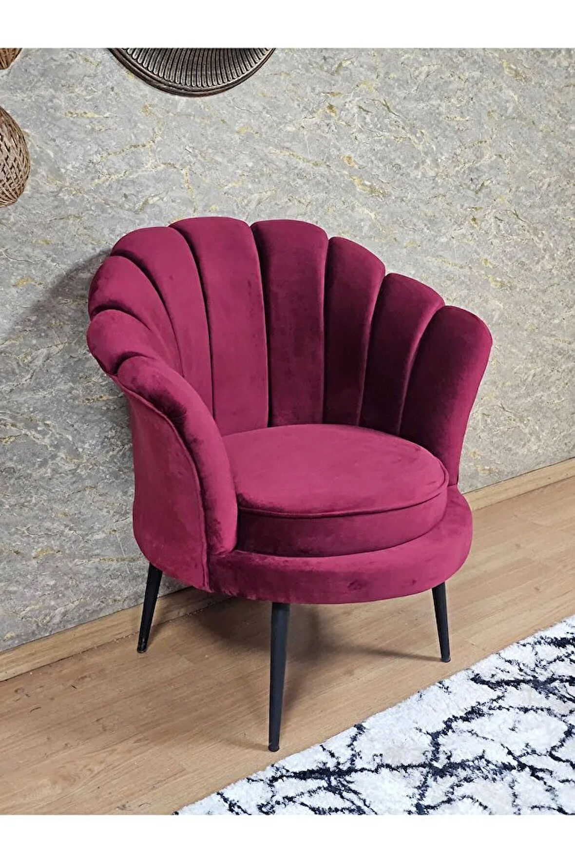 Tekli İstiridye Siyah Boyalı Sivriltme Ayak Çay Seti Koltuk Tekli Berjer , Balkon, Salon, Ofis Bordo Renk 47 x 47 Boyut/Ebat