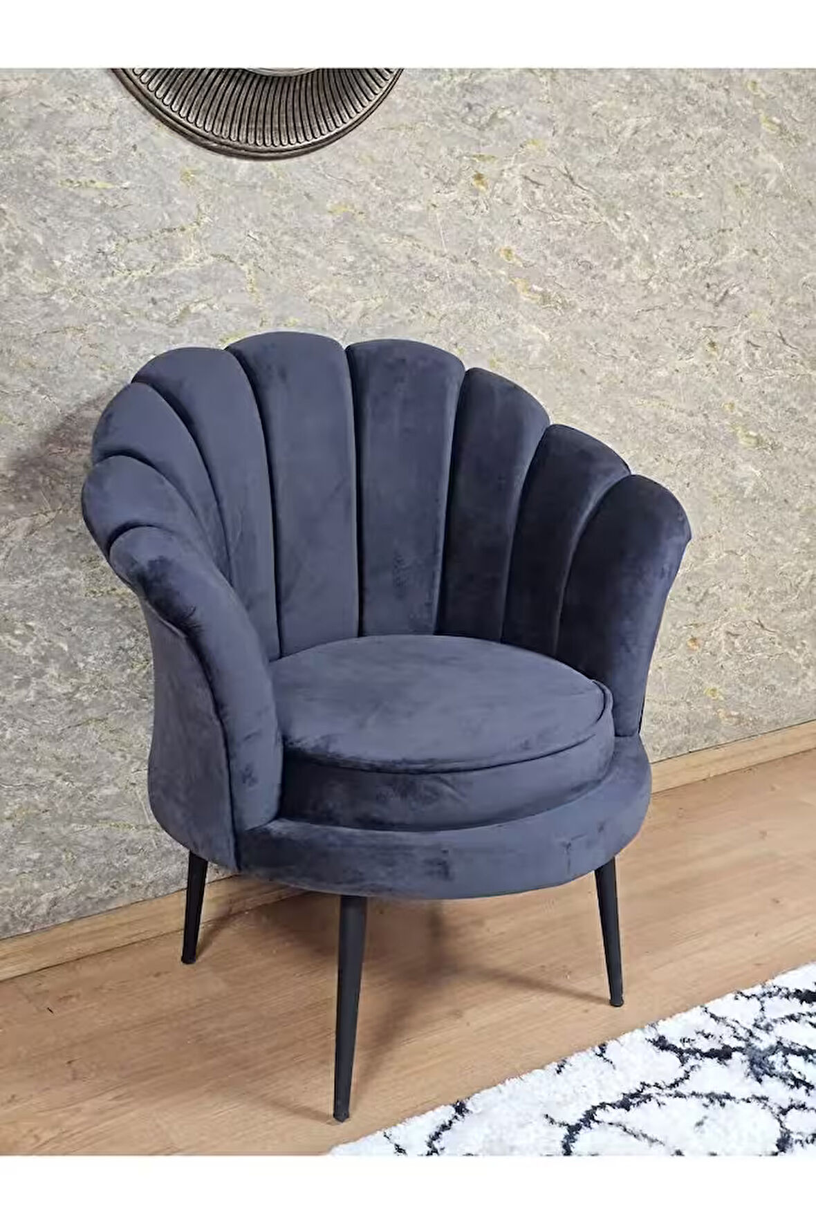 Tekli İstiridye Siyah Boyalı Sivriltme Ayak Çay Seti Koltuk Tekli Berjer , Balkon, Salon, Ofis Füme Renk 47 x 47 Boyut/Ebat