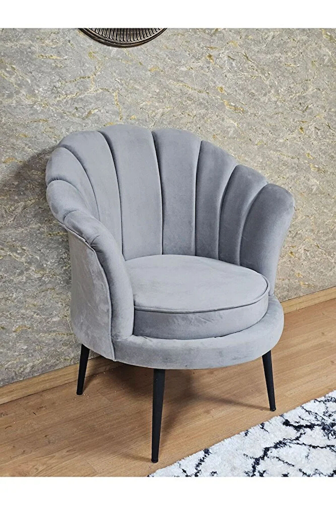 Tekli İstiridye Siyah Boyalı Sivriltme Ayak Çay Seti Koltuk Tekli Berjer , Balkon, Salon, Ofis Gri Renk 47 x 47 Boyut/Ebat