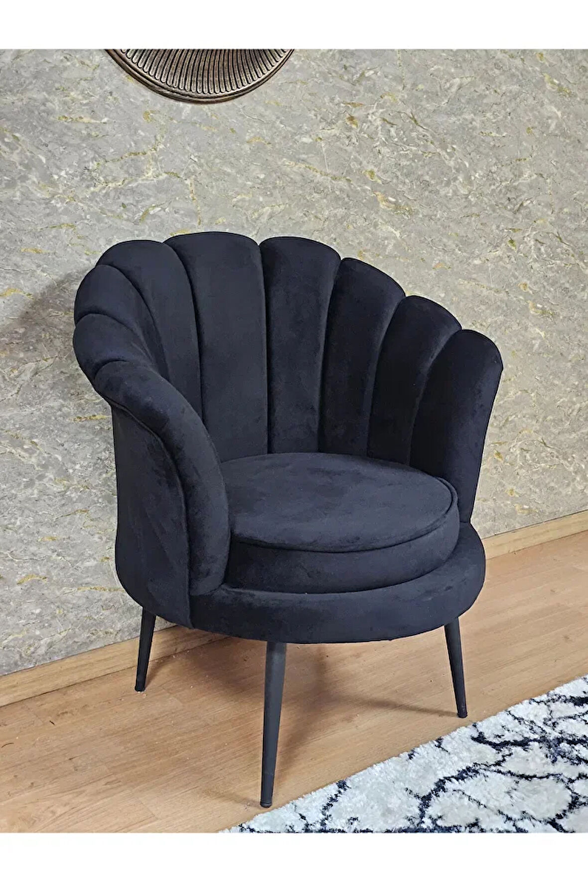 Tekli İstiridye Siyah Boyalı Sivriltme Ayak Çay Seti Koltuk Tekli Berjer , Balkon, Salon, Ofis Siyah Renk 47 x 47 Boyut/Ebat