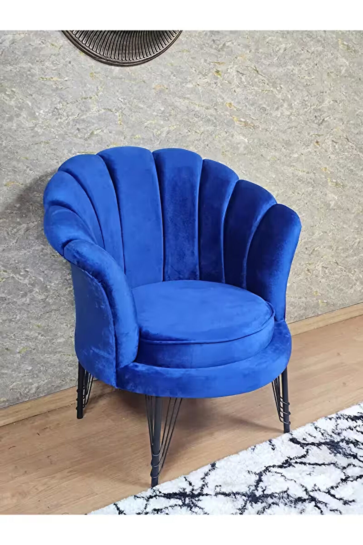 Tekli İstiridye Siyah Boyalı Telli Ayak Çay Seti Koltuk Tekli Berjer , Balkon, Salon, Ofis Mavi Renk 47 x 47 Boyut/Ebat