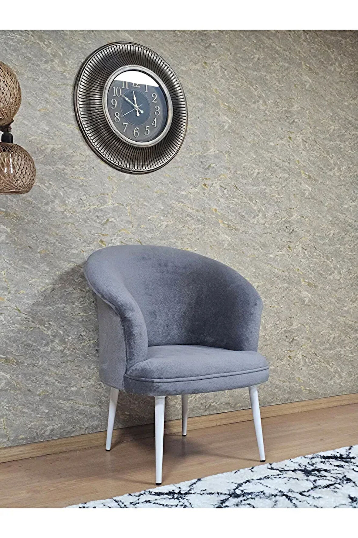 Tekli TEDDY Beyaz Boyalı Sivriltme Ayak Çay Seti Koltuk Tekli Berjer , Balkon, Salon, Ofis Gri Renk 40,5 Boyut/Ebat