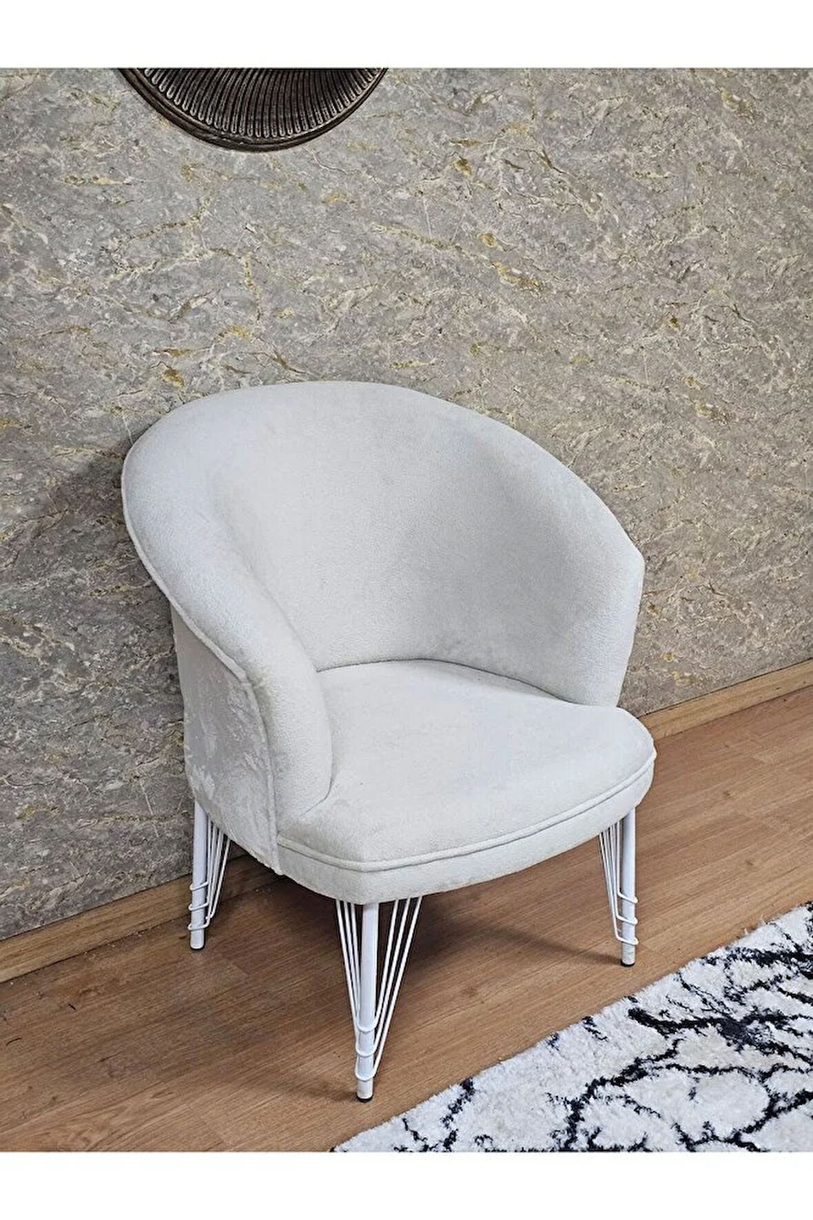 Tekli TEDDY Beyaz Boyalı Telli Ayak Çay Seti Koltuk Tekli Berjer , Balkon, Salon, Ofis Krem Renk 40,5 Boyut/Ebat