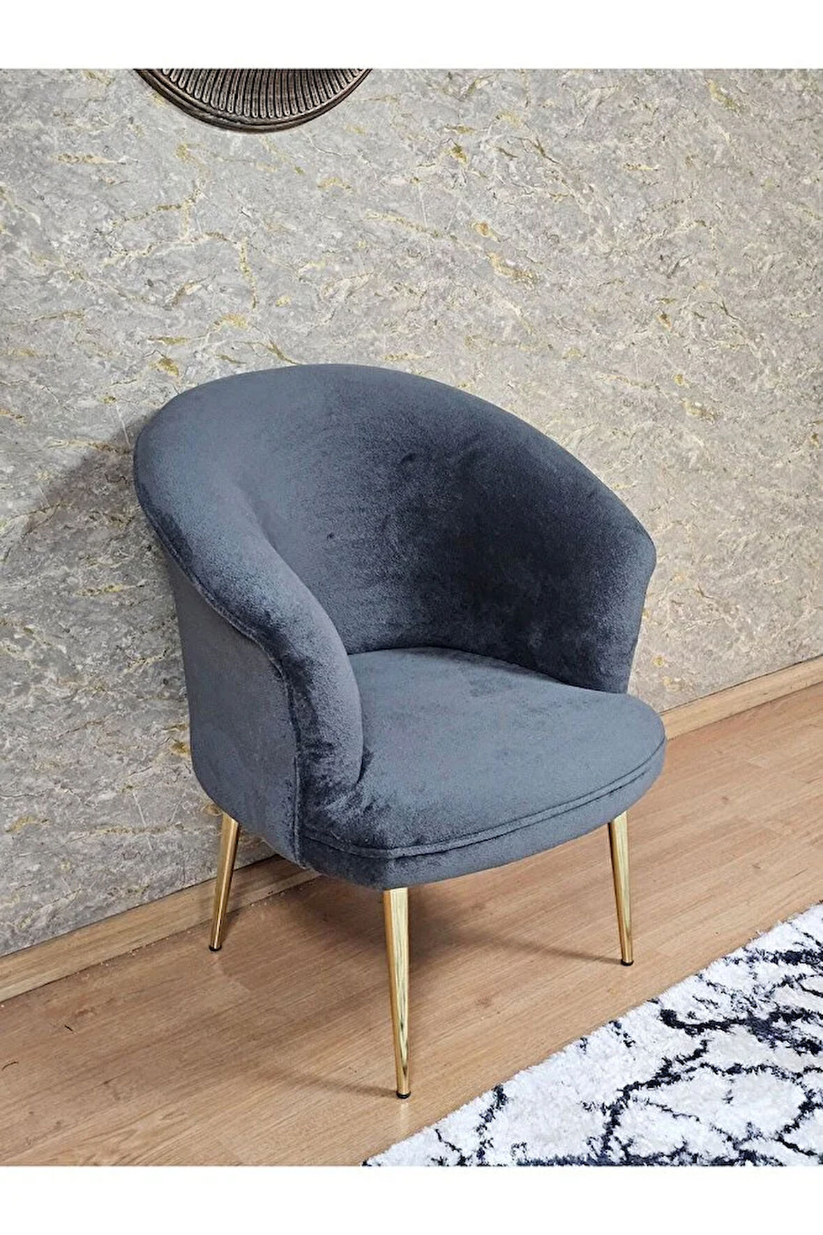 Tekli TEDDY Gold Kaplama Sivriltme Ayak Çay Seti Koltuk Tekli Berjer , Balkon, Salon, Ofis Füme Renk 40,5 Boyut/Ebat