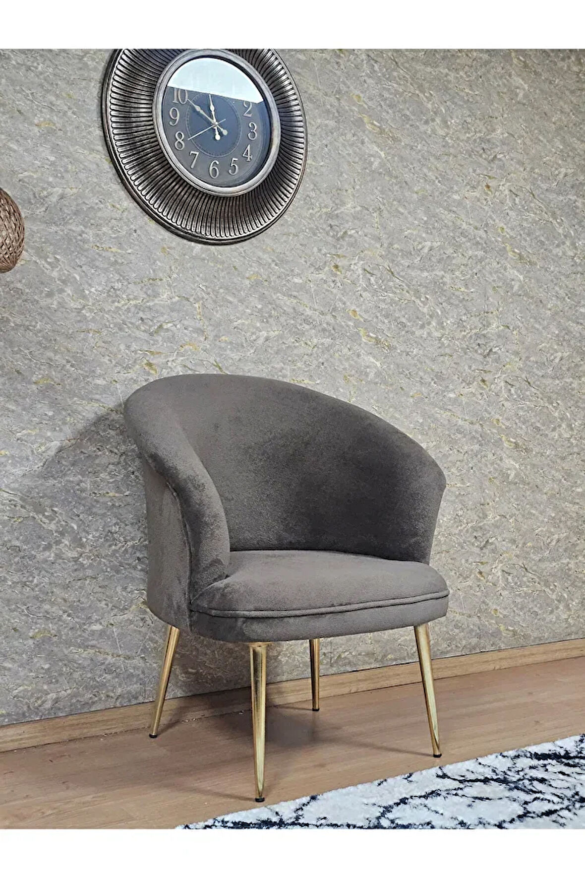 Tekli TEDDY Gold Kaplama Sivriltme Ayak Çay Seti Koltuk Tekli Berjer , Balkon, Salon, Ofis Kahverengi Renk 40,5 Boyut/Ebat