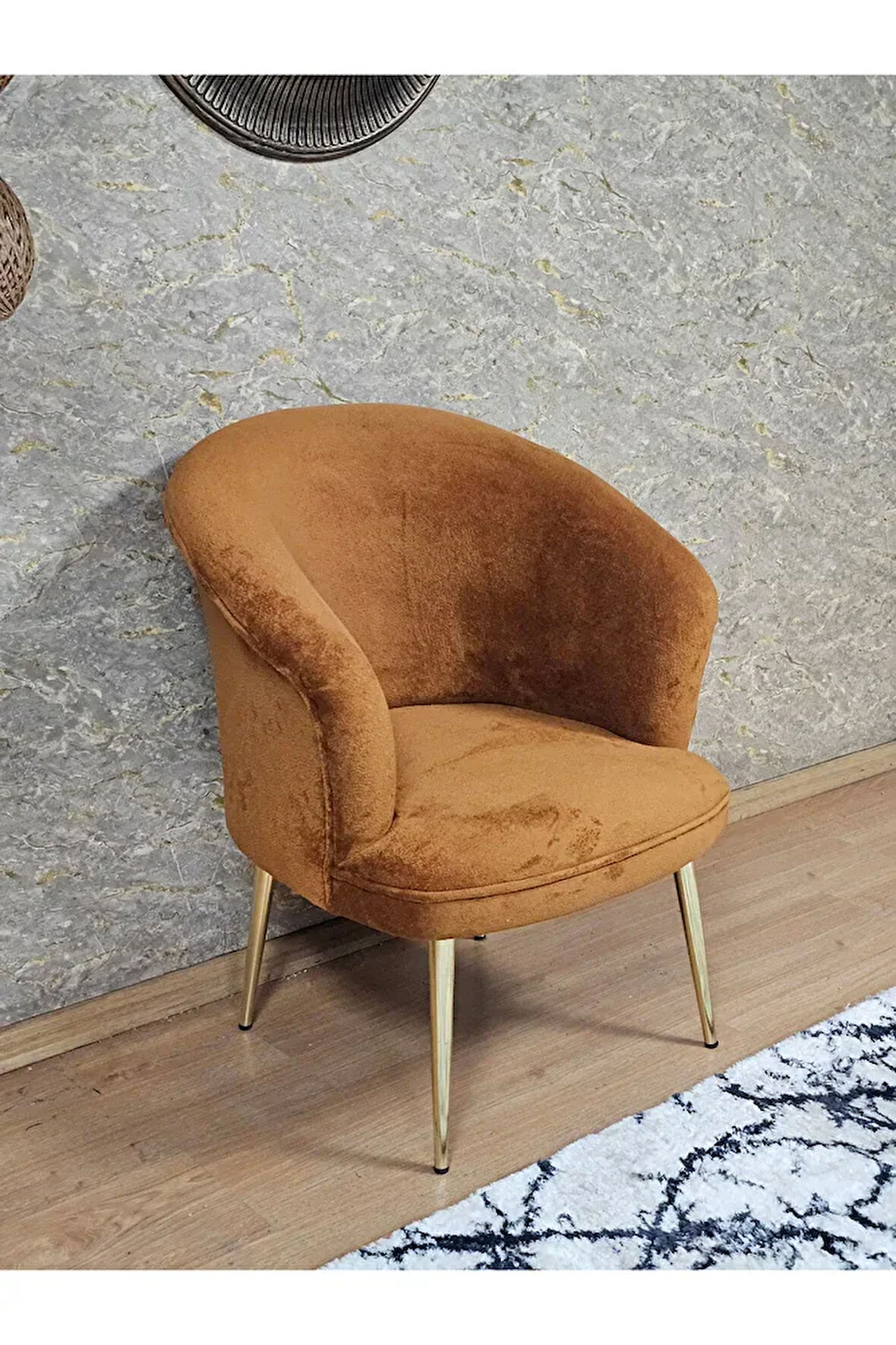 Tekli TEDDY Gold Kaplama Sivriltme Ayak Çay Seti Koltuk Tekli Berjer , Balkon, Salon, Ofis Kiremit Renk 40,5 Boyut/Ebat