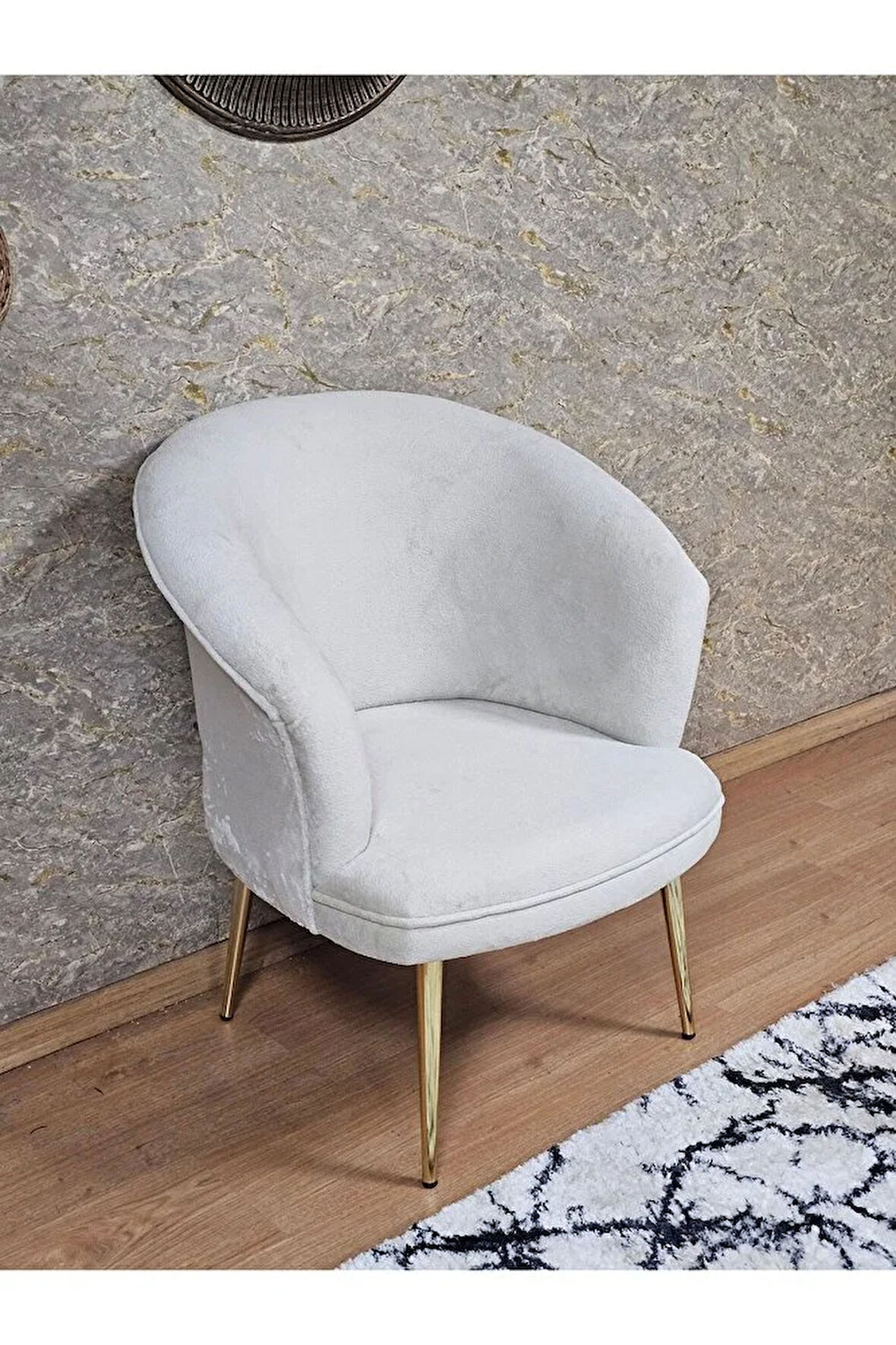 Tekli TEDDY Gold Kaplama Sivriltme Ayak Çay Seti Koltuk Tekli Berjer , Balkon, Salon, Ofis Krem Renk 40,5 Boyut/Ebat