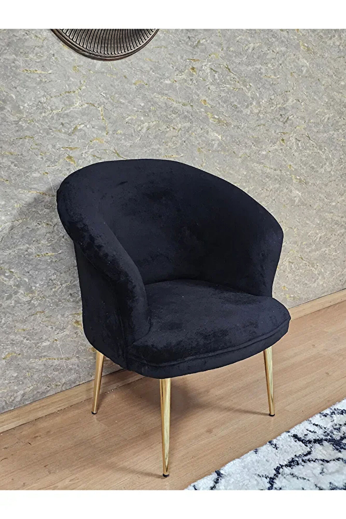 Tekli TEDDY Gold Kaplama Sivriltme Ayak Çay Seti Koltuk Tekli Berjer , Balkon, Salon, Ofis Siyah Renk 40,5 Boyut/Ebat