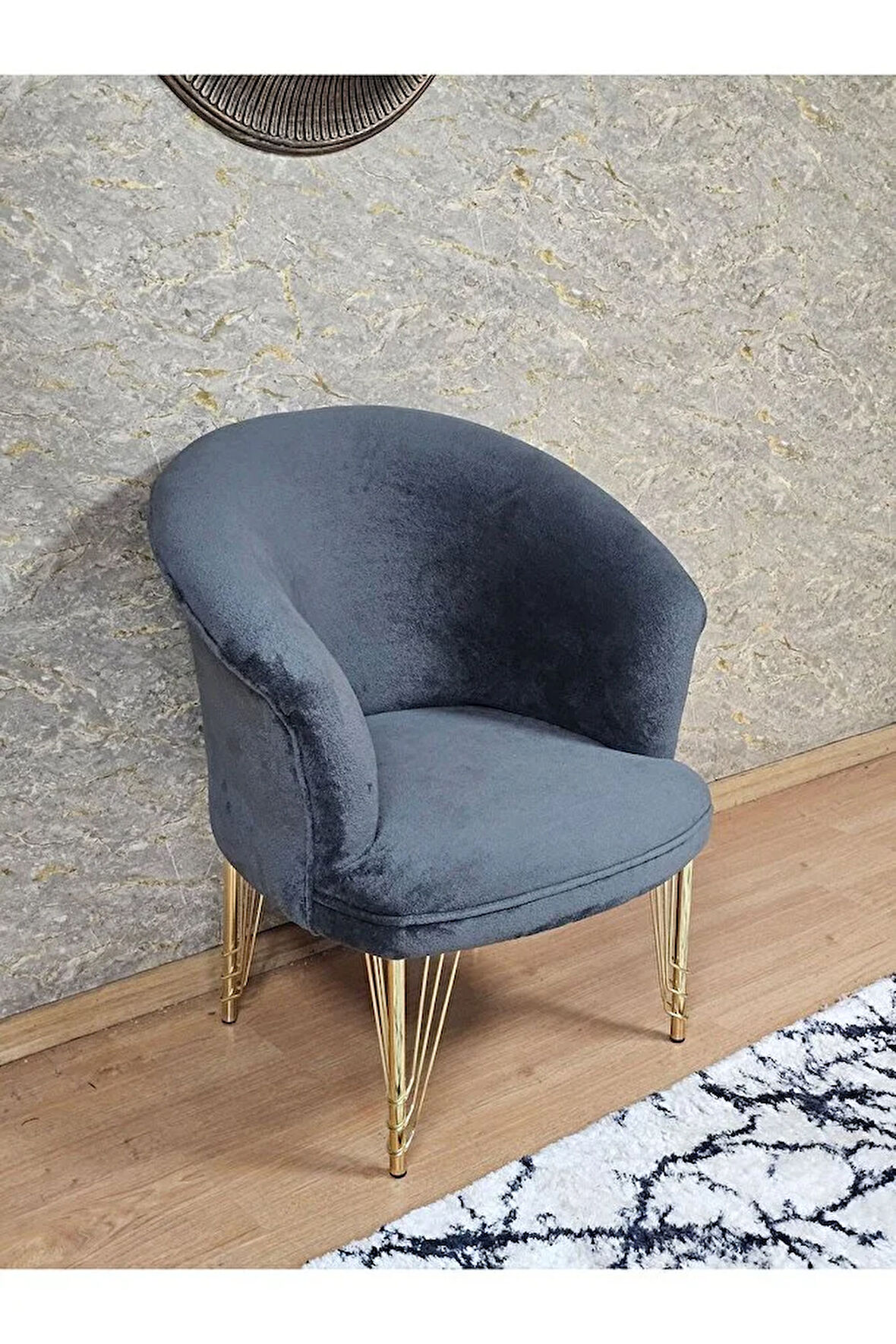 Tekli TEDDY Gold Kaplama Telli Ayak Çay Seti Koltuk Tekli Berjer , Balkon, Salon, Ofis Fume Renk 40,5 Boyut/Ebat