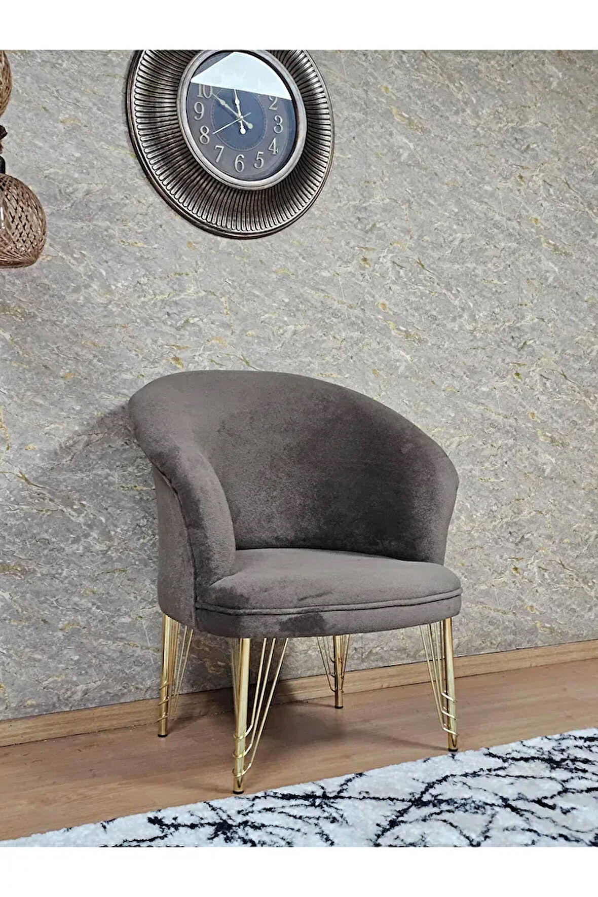 Tekli TEDDY Gold Kaplama Telli Ayak Çay Seti Koltuk Tekli Berjer , Balkon, Salon, Ofis Kahverengi Renk 40,5 Boyut/Ebat