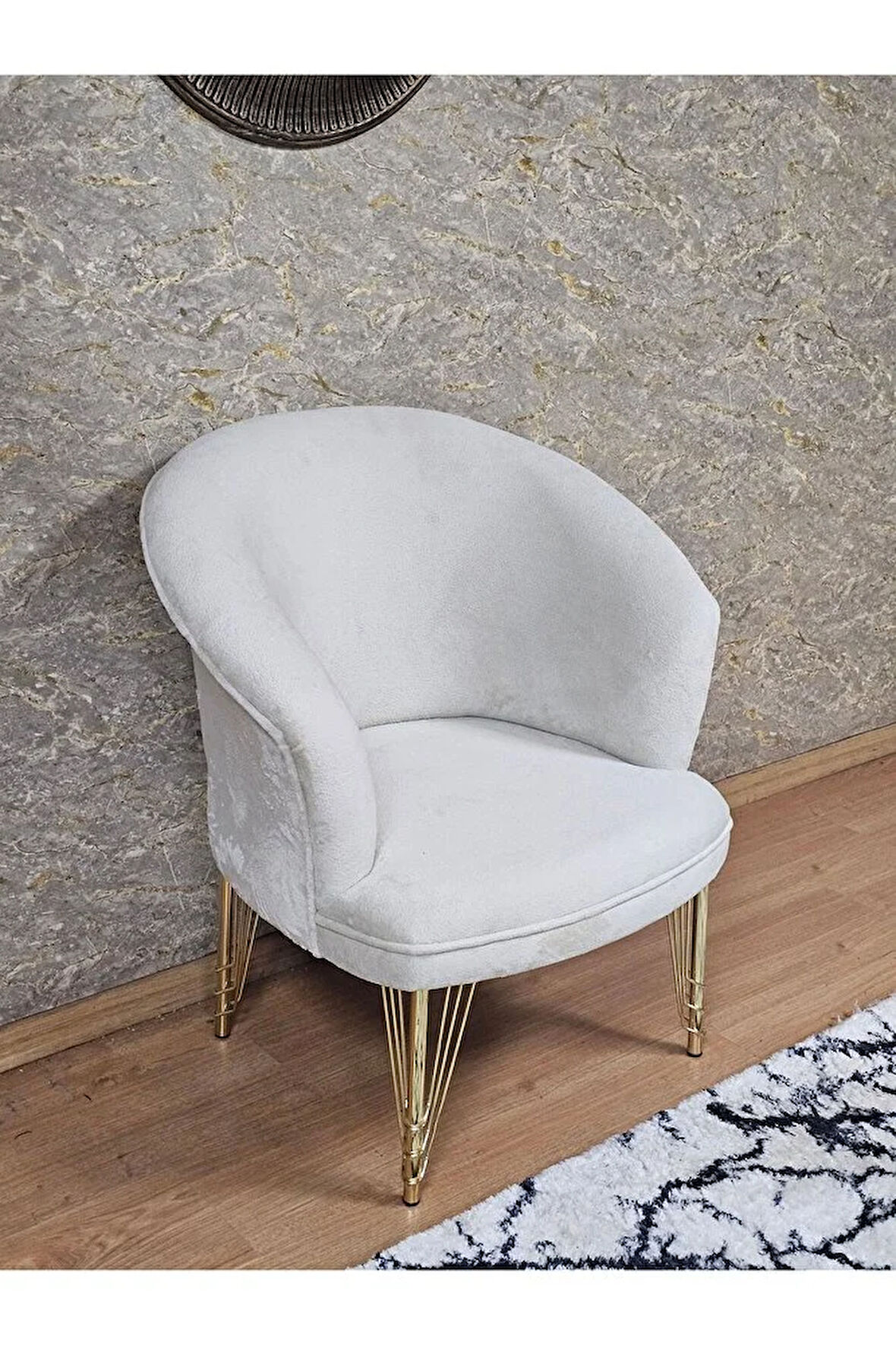 Tekli TEDDY Gold Kaplama Telli Ayak Çay Seti Koltuk Tekli Berjer , Balkon, Salon, Ofis Krem Renk 40,5 Boyut/Ebat