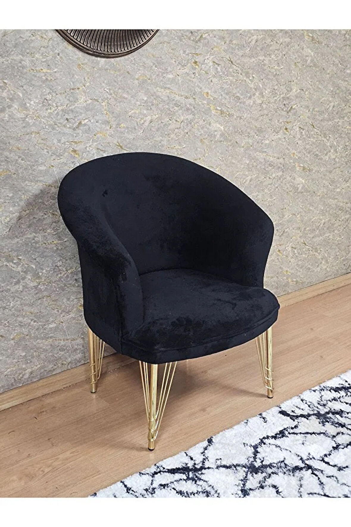 Tekli TEDDY Gold Kaplama Telli Ayak Çay Seti Koltuk Tekli Berjer , Balkon, Salon, Ofis Siyah Renk 40,5 Boyut/Ebat