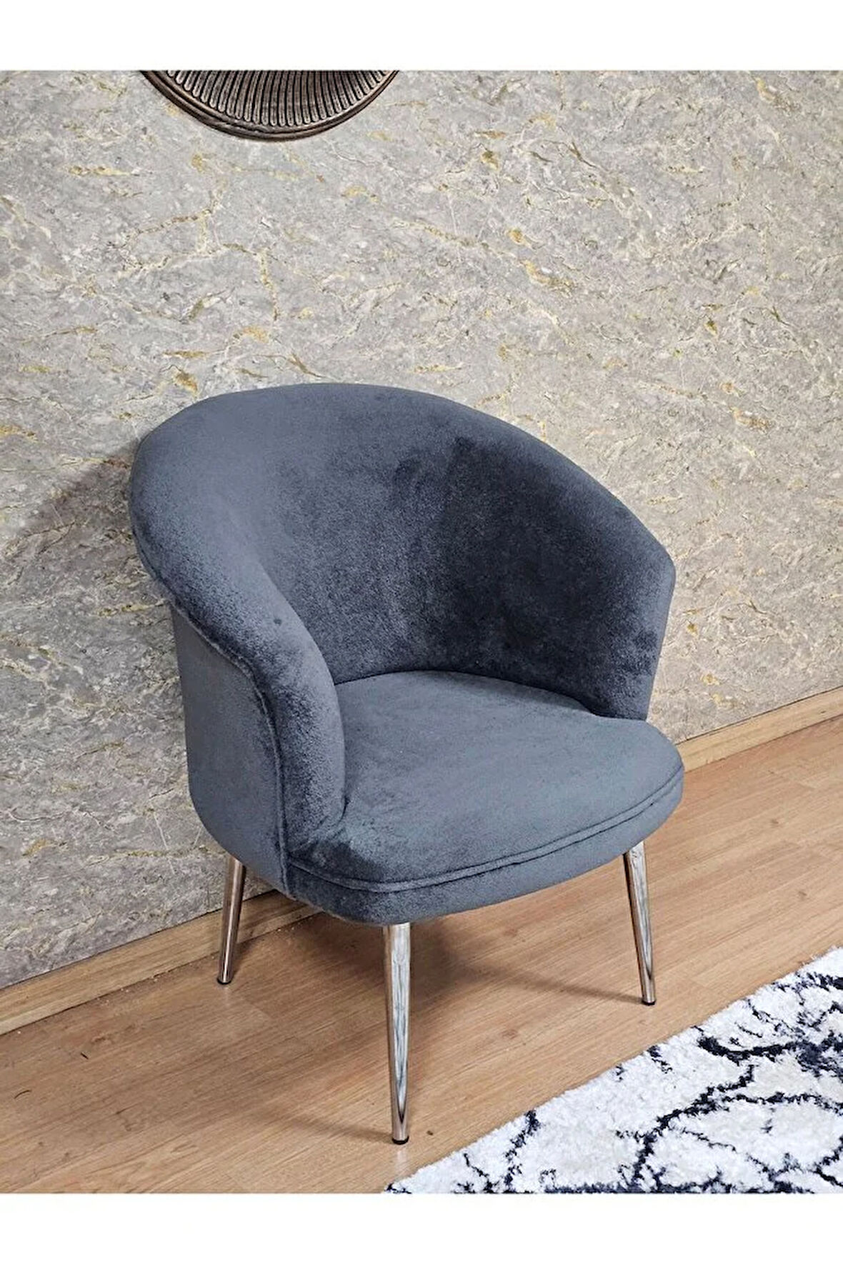 Tekli TEDDY Krom Kaplama Sivriltme Ayak Çay Seti Koltuk Tekli Berjer , Balkon, Salon, Ofis Füme Renk 40,5 Boyut/Ebat