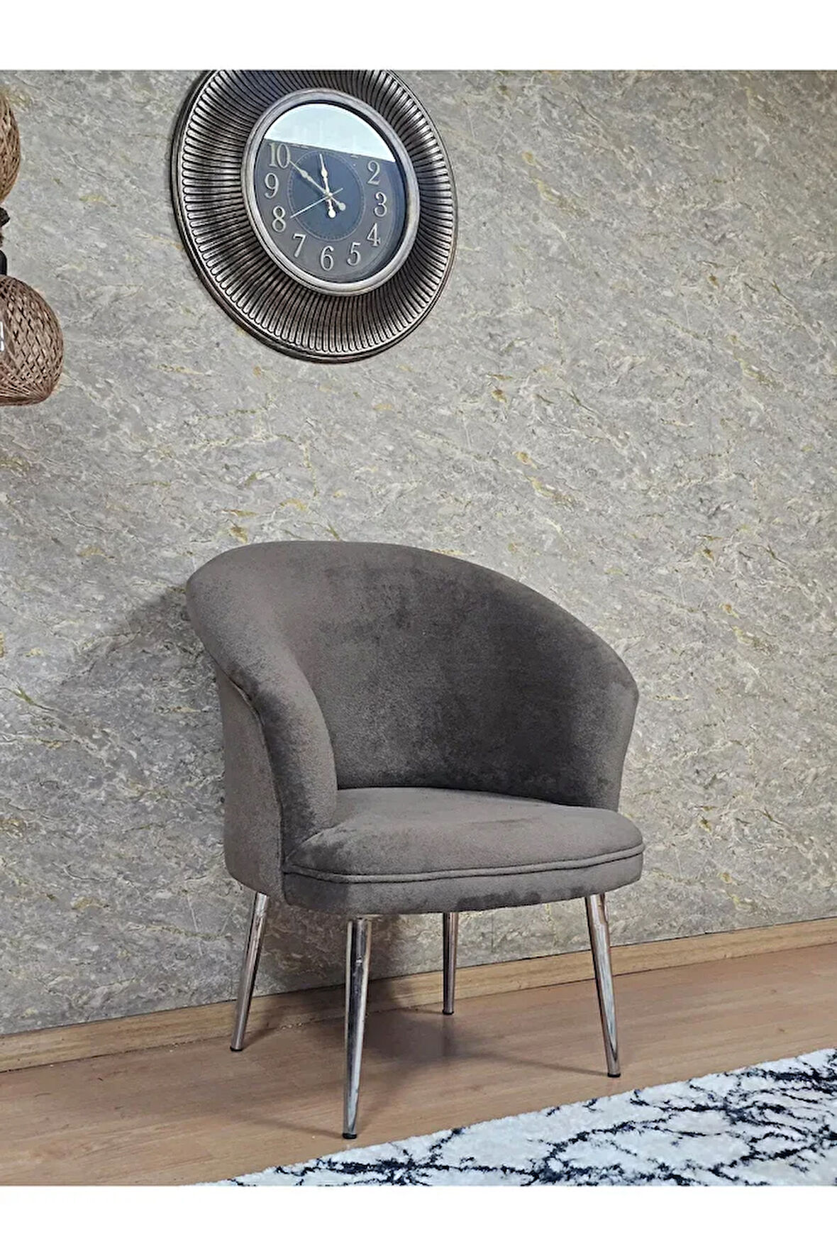 Tekli TEDDY Krom Kaplama Sivriltme Ayak Çay Seti Koltuk Tekli Berjer , Balkon, Salon, Ofis Kahverengi Renk 40,5 Boyut/Ebat