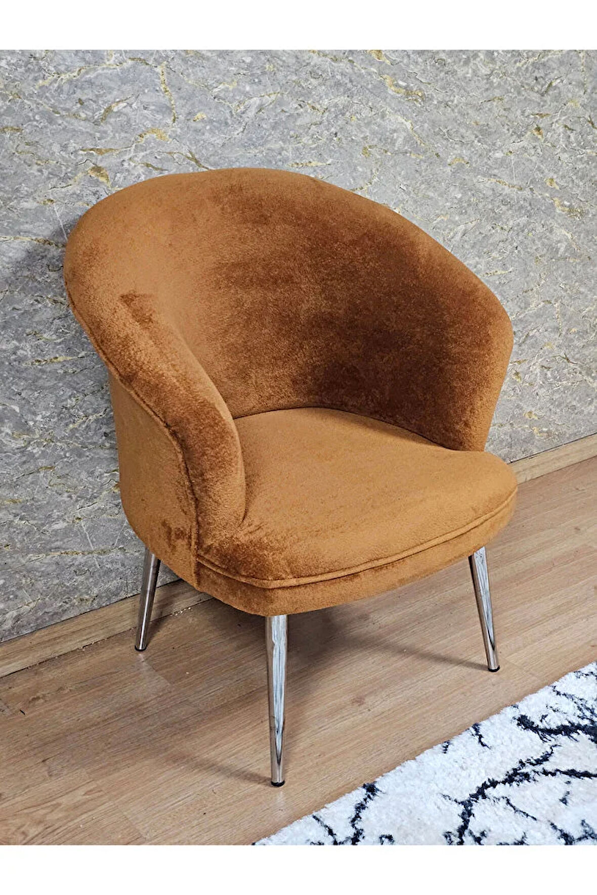 Tekli TEDDY Krom Kaplama Sivriltme Ayak Çay Seti Koltuk Tekli Berjer , Balkon, Salon, Ofis Kiremit Renk 40,5 Boyut/Ebat