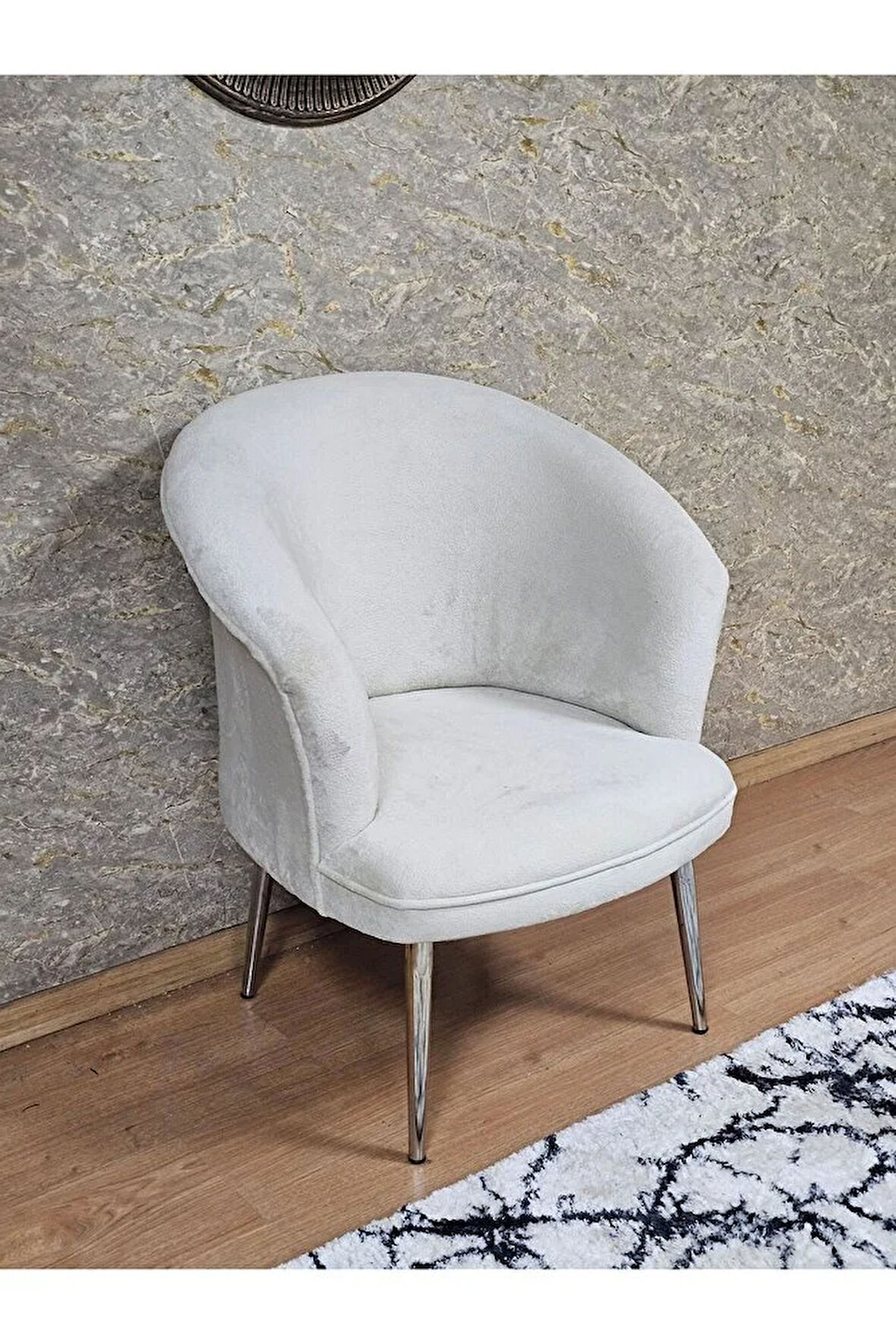 Tekli TEDDY Krom Kaplama Sivriltme Ayak Çay Seti Koltuk Tekli Berjer , Balkon, Salon, Ofis Krem Renk 40,5 Boyut/Ebat