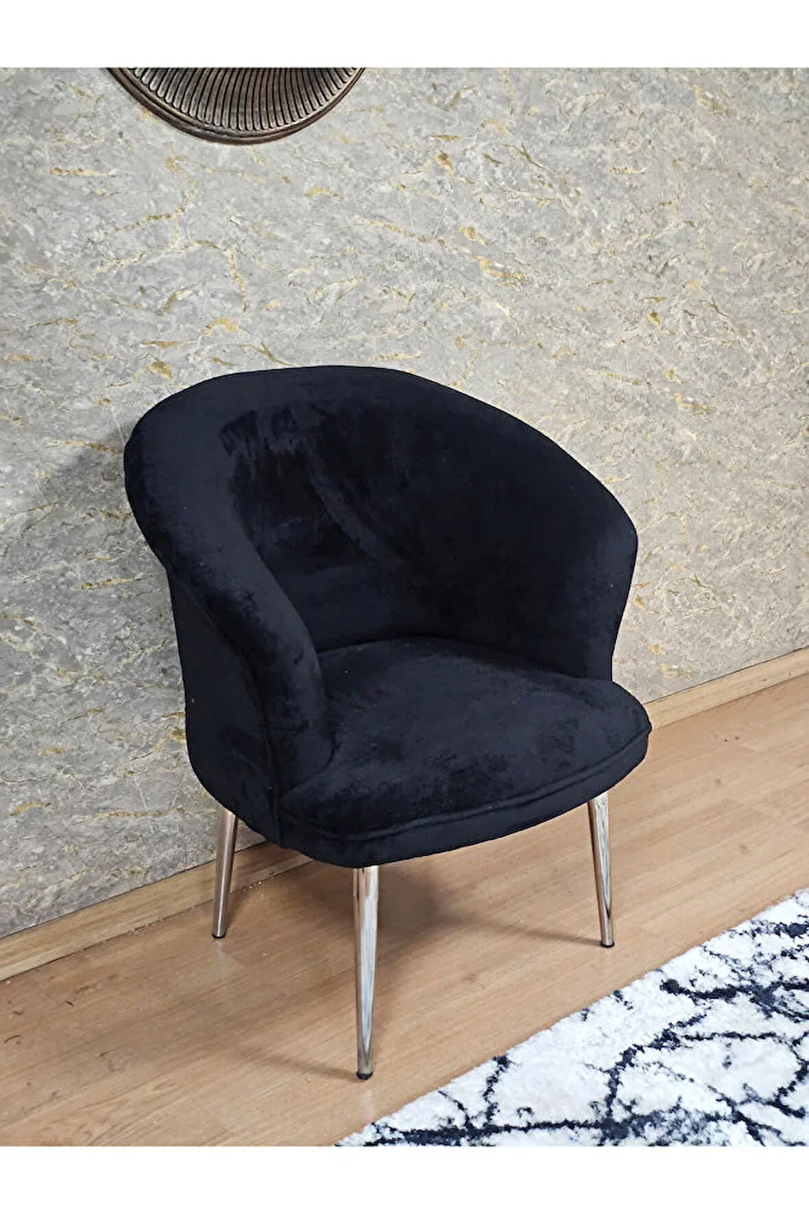 Tekli TEDDY Krom Kaplama Sivriltme Ayak Çay Seti Koltuk Tekli Berjer , Balkon, Salon, Ofis Siyah Renk 40,5 Boyut/Ebat