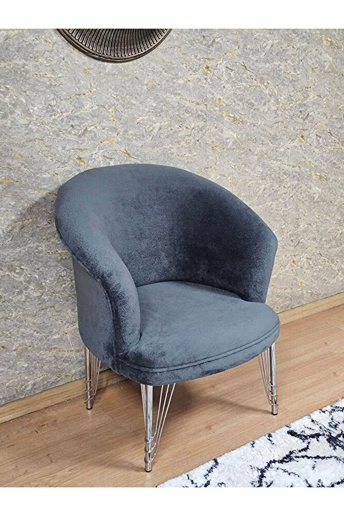 Tekli TEDDY Krom Kaplama Telli Ayak Çay Seti Koltuk Tekli Berjer , Balkon, Salon, Ofis Fume Renk 40,5 Boyut/Ebat