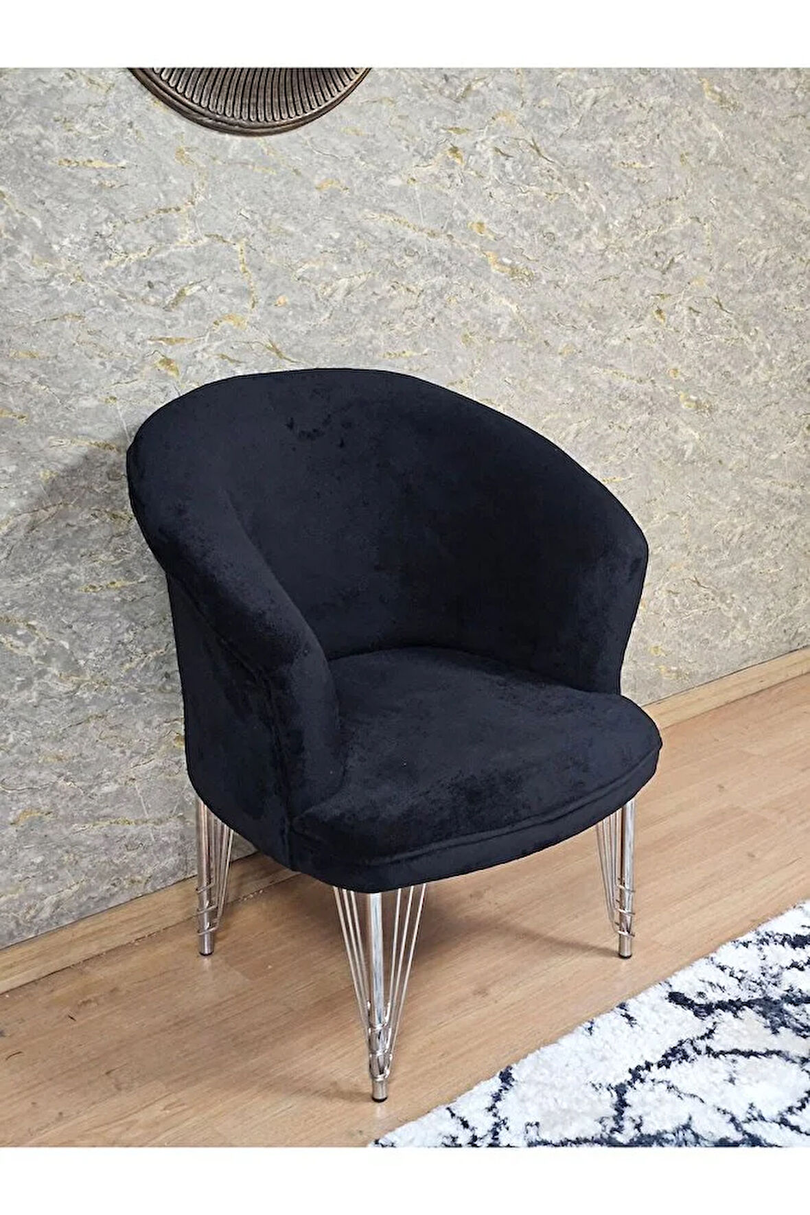 Tekli TEDDY Krom Kaplama Telli Ayak Çay Seti Koltuk Tekli Berjer , Balkon, Salon, Ofis Siyah Renk 40,5 Boyut/Ebat