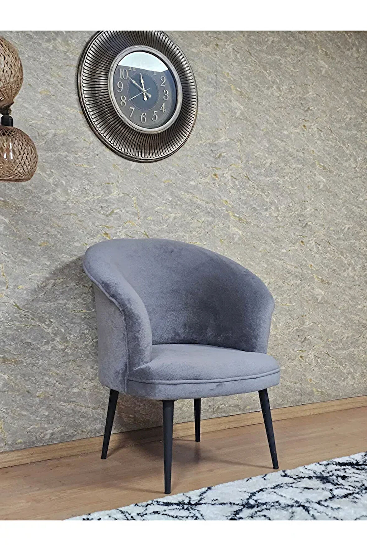 Tekli TEDDY Siyah Boyalı Sivriltme Ayak Çay Seti Koltuk Tekli Berjer , Balkon, Salon, Ofis Gri Renk 40,5 Boyut/Ebat