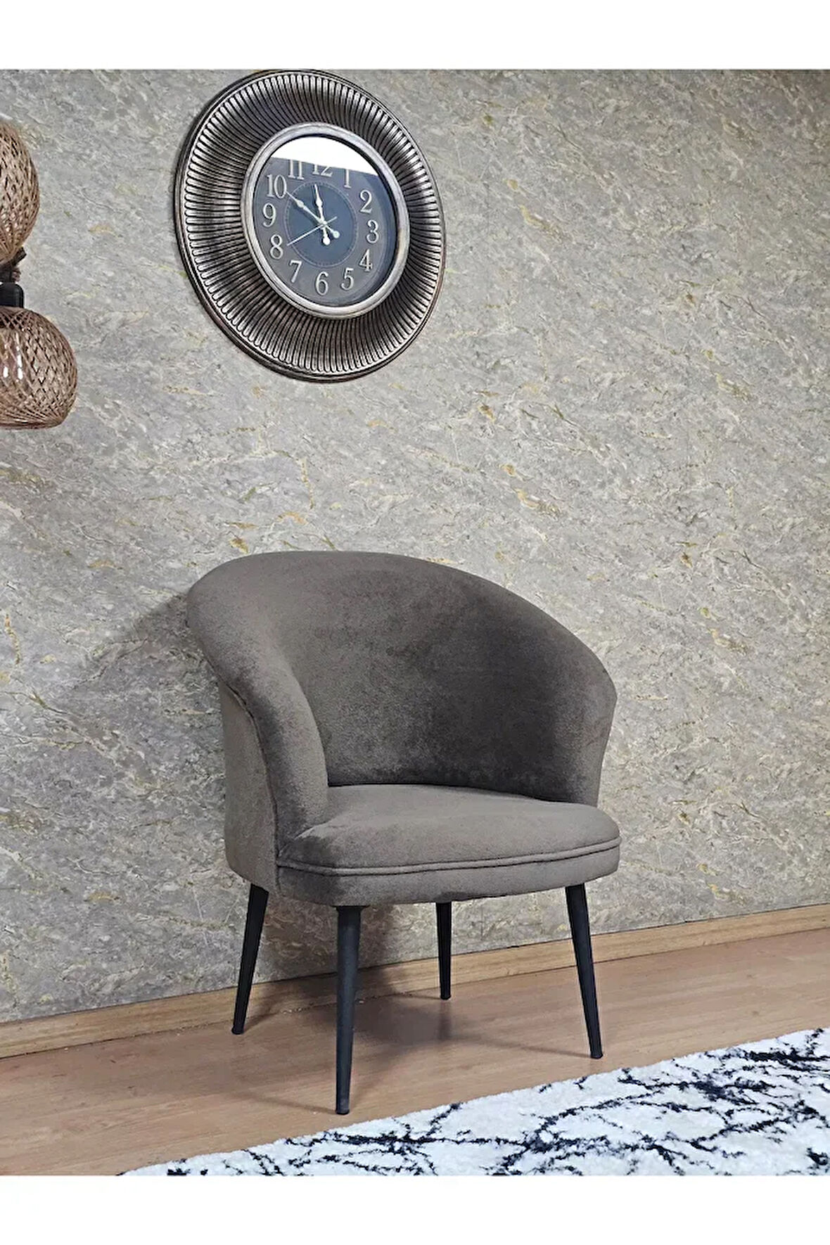 Tekli TEDDY Siyah Boyalı Sivriltme Ayak Çay Seti Koltuk Tekli Berjer , Balkon, Salon, Ofis Kahverengi Renk 40,5 Boyut/Ebat