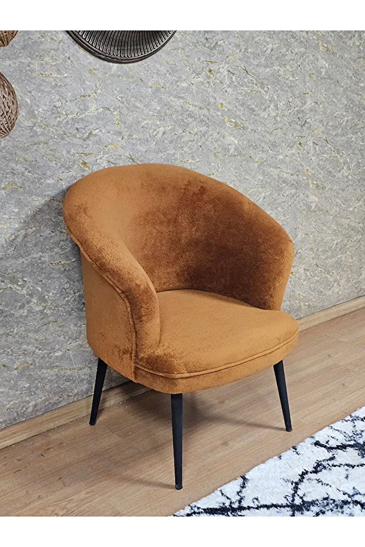 Tekli TEDDY Siyah Boyalı Sivriltme Ayak Çay Seti Koltuk Tekli Berjer , Balkon, Salon, Ofis Kiremit Renk 40,5 Boyut/Ebat