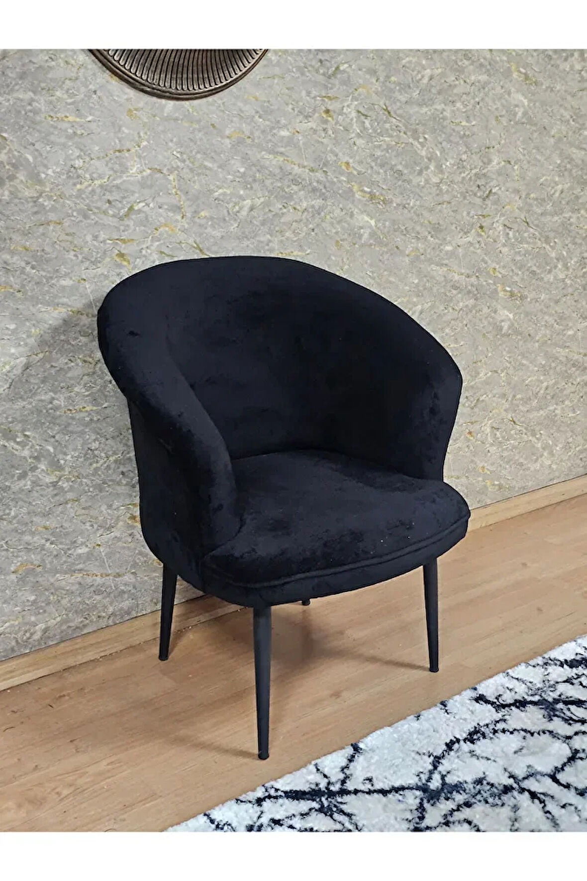 Tekli TEDDY Siyah Boyalı Sivriltme Ayak Çay Seti Koltuk Tekli Berjer , Balkon, Salon, Ofis Siyah Renk 40,5 Boyut/Ebat