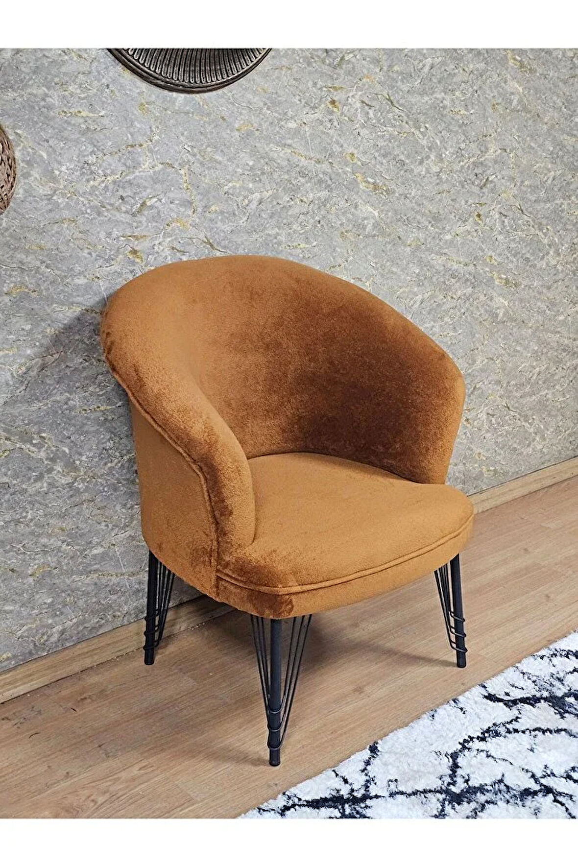 Tekli TEDDY Siyah Boyalı Telli Ayak Çay Seti Koltuk Tekli Berjer , Balkon, Salon, Ofis Kiremit Renk 40,5 Boyut/Ebat