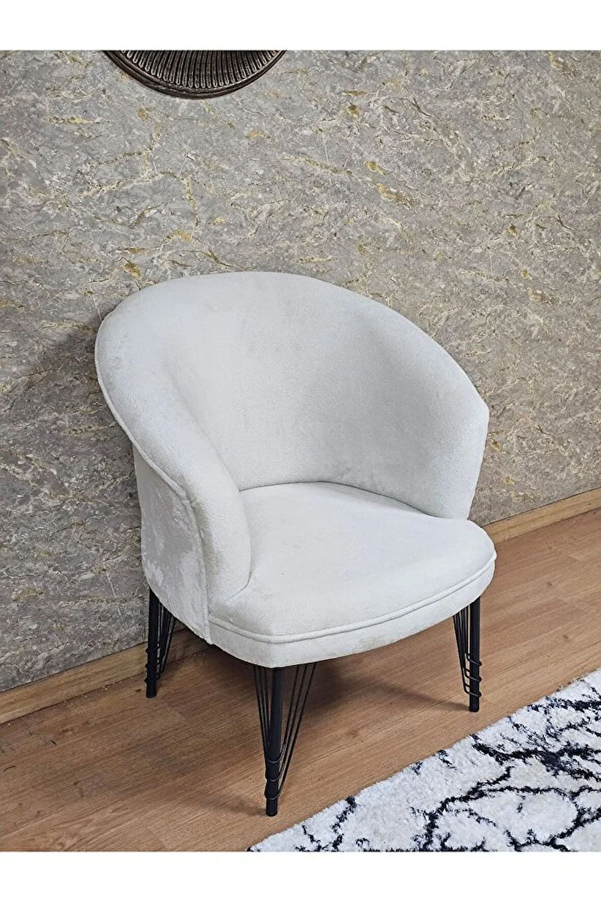 Tekli TEDDY Siyah Boyalı Telli Ayak Çay Seti Koltuk Tekli Berjer , Balkon, Salon, Ofis Krem Renk 40,5 Boyut/Ebat