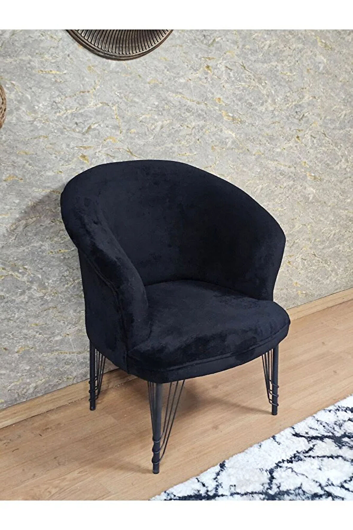 Tekli TEDDY Siyah Boyalı Telli Ayak Çay Seti Koltuk Tekli Berjer , Balkon, Salon, Ofis Siyah Renk 40,5 Boyut/Ebat