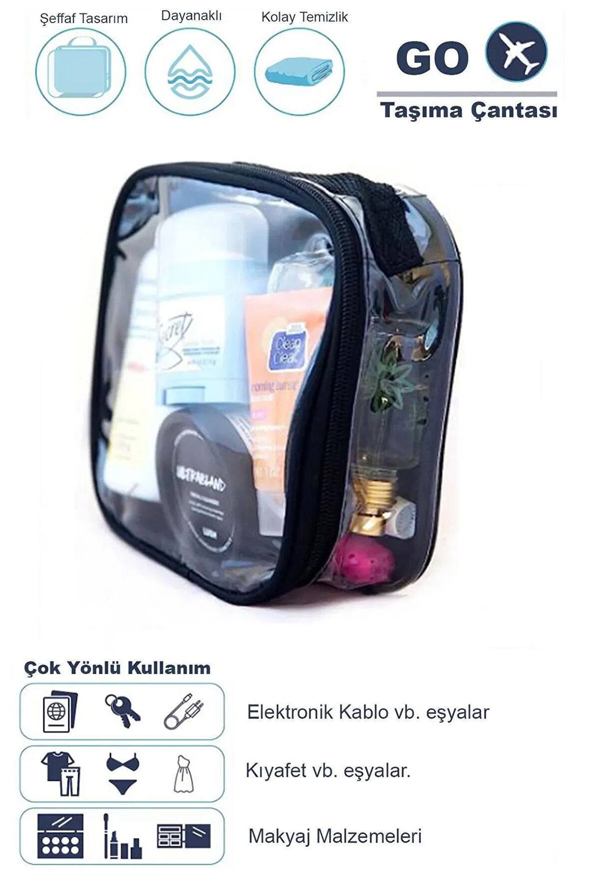 Tekli Şeffaf Seyahat, Eşya, Makyaj Çantası - Şu Geçirmez Kumaş