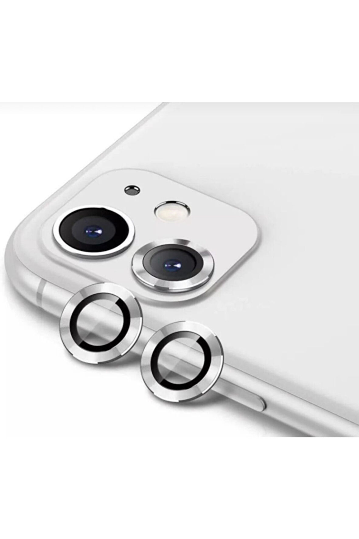 Iphone 11 Kamera Uyumlu Koruyucu Lens Mercek Metal Çerçeveli 2li Set Gümüş Gri Silver