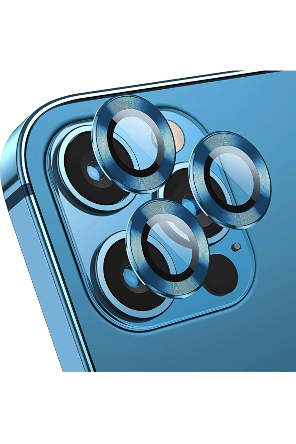 Iphone 11 Pro Max Uyumlu Kamera Koruyucu Lens Mercek Metal Çerçeveli 3lü Set Mavi Blue