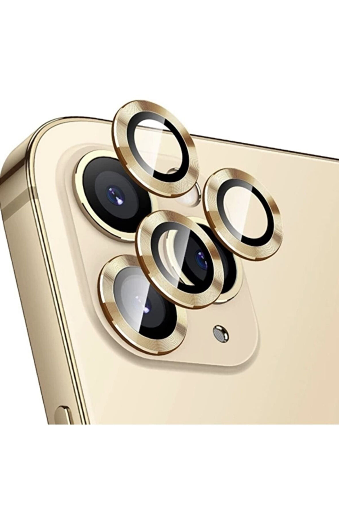 Iphone 12 Pro Uyumlu Kamera Koruyucu Lens Mercek Metal Çerçeveli 3lü Set Gold Altın