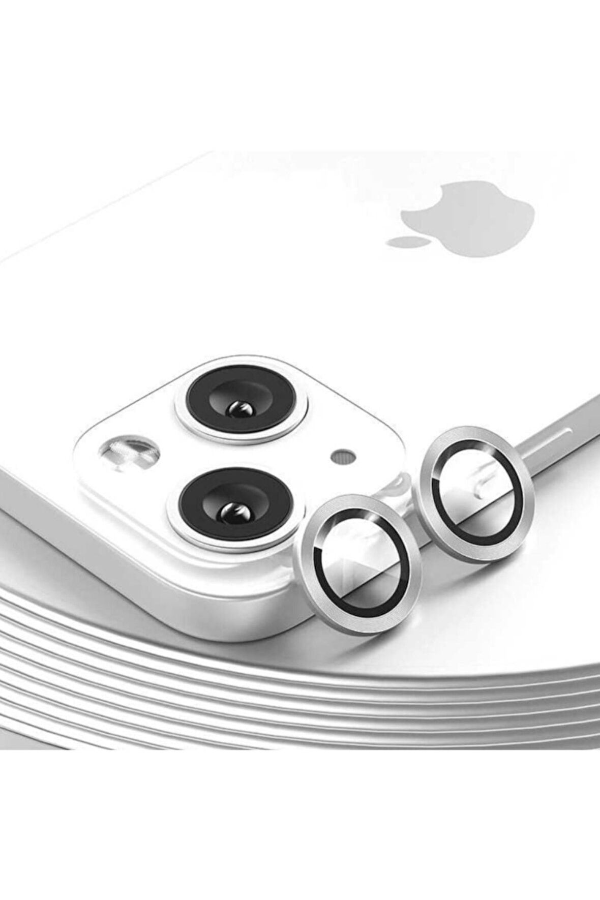 Iphone 13 Uyumlu Kamera Koruyucu Lens Mercek Metal Çerçeveli 2li Set Gümüş Gri Silver