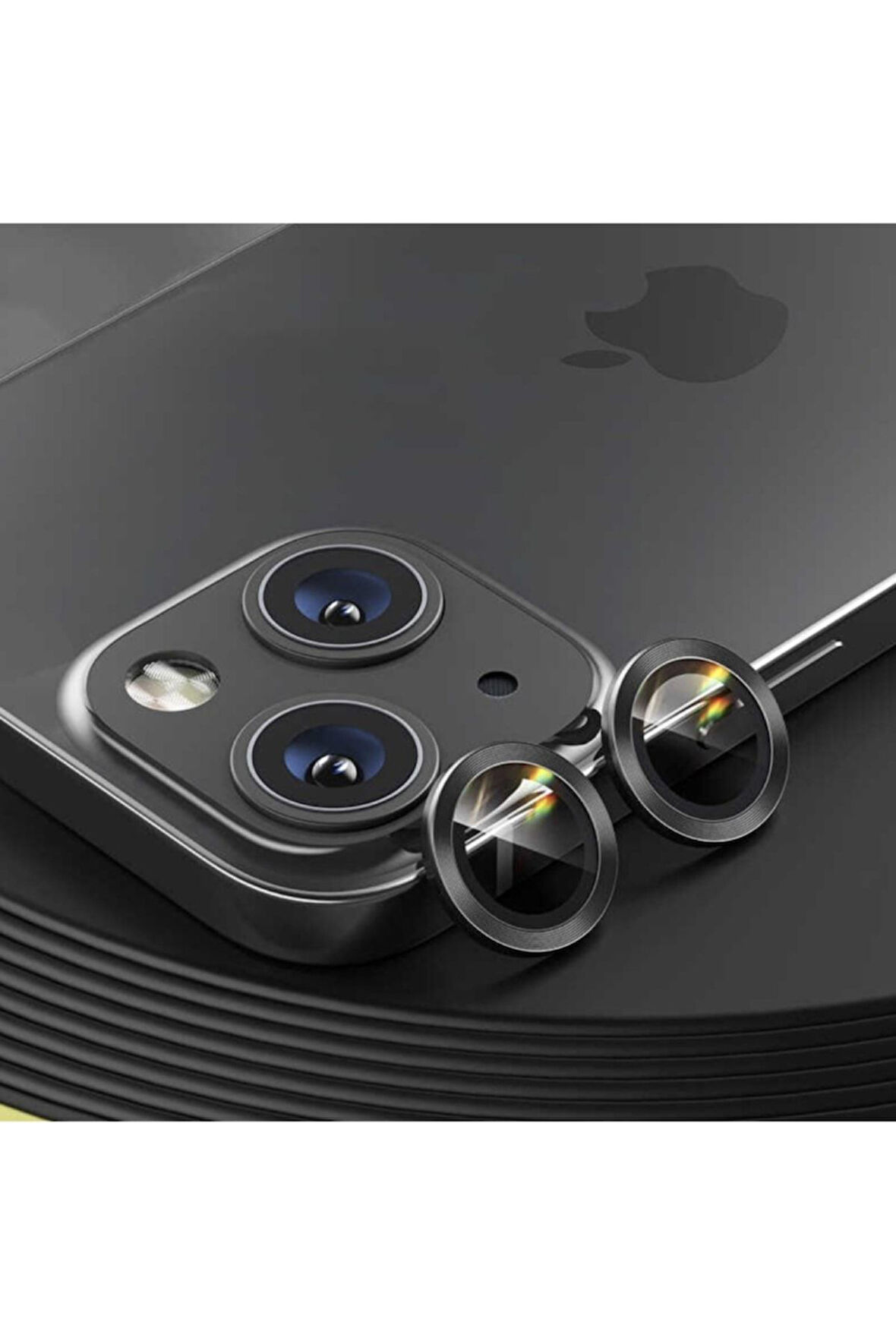 Iphone 13 Uyumlu Kamera Koruyucu Lens Mercek Metal Çerçeveli 2'li Set Siyah Black