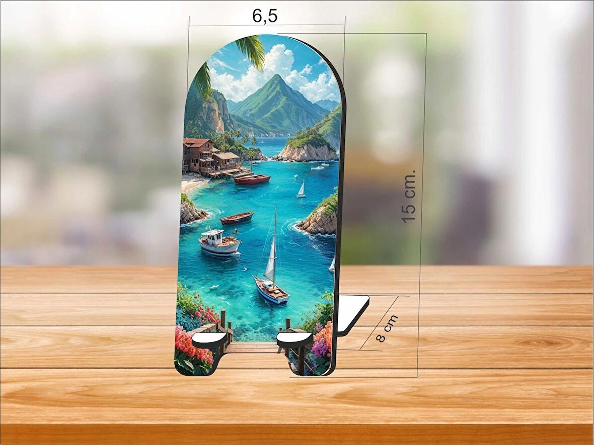 2 Adet Deniz Manzaralı Ahşap Telefon Tutucu Masaüstü Telefon