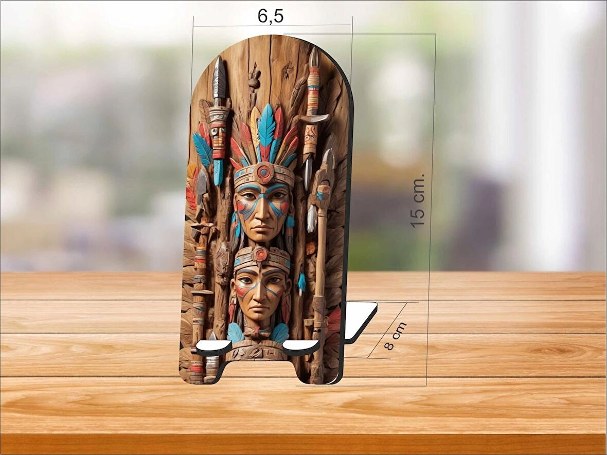 2 Adet Kızılderili Ahşap Telefon Tutucu Masaüstü Telefon