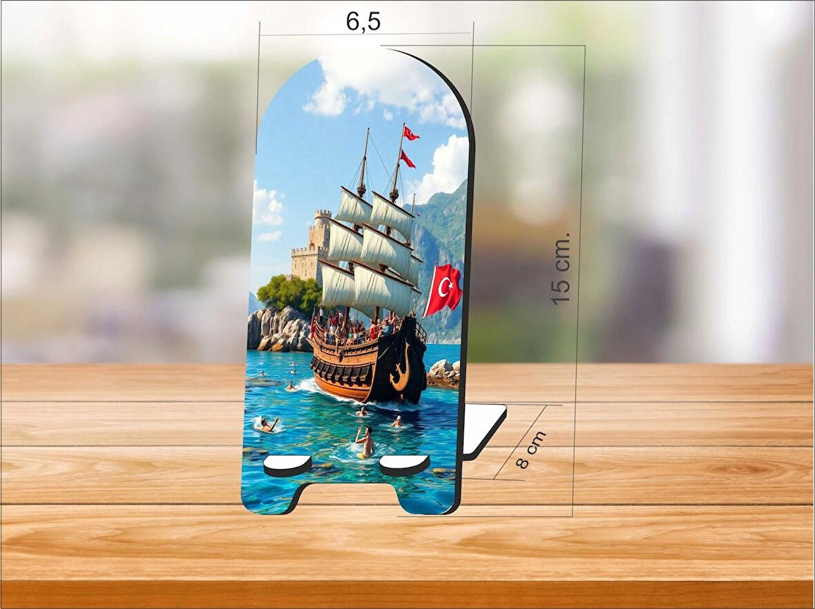 2 Adet Ahşap Türk Donanması Telefon Tutucu Masaüstü Telefon