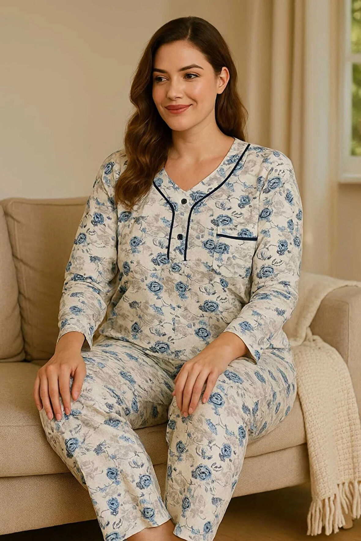 Geniş Kesim Kadın Pijama Takımı %100 Pamuk