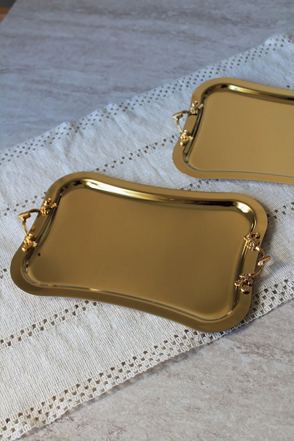 6 Kişilik Italyan Model Tasarım Gold Kulp Gümüş Kahve Sunum Tepsisi