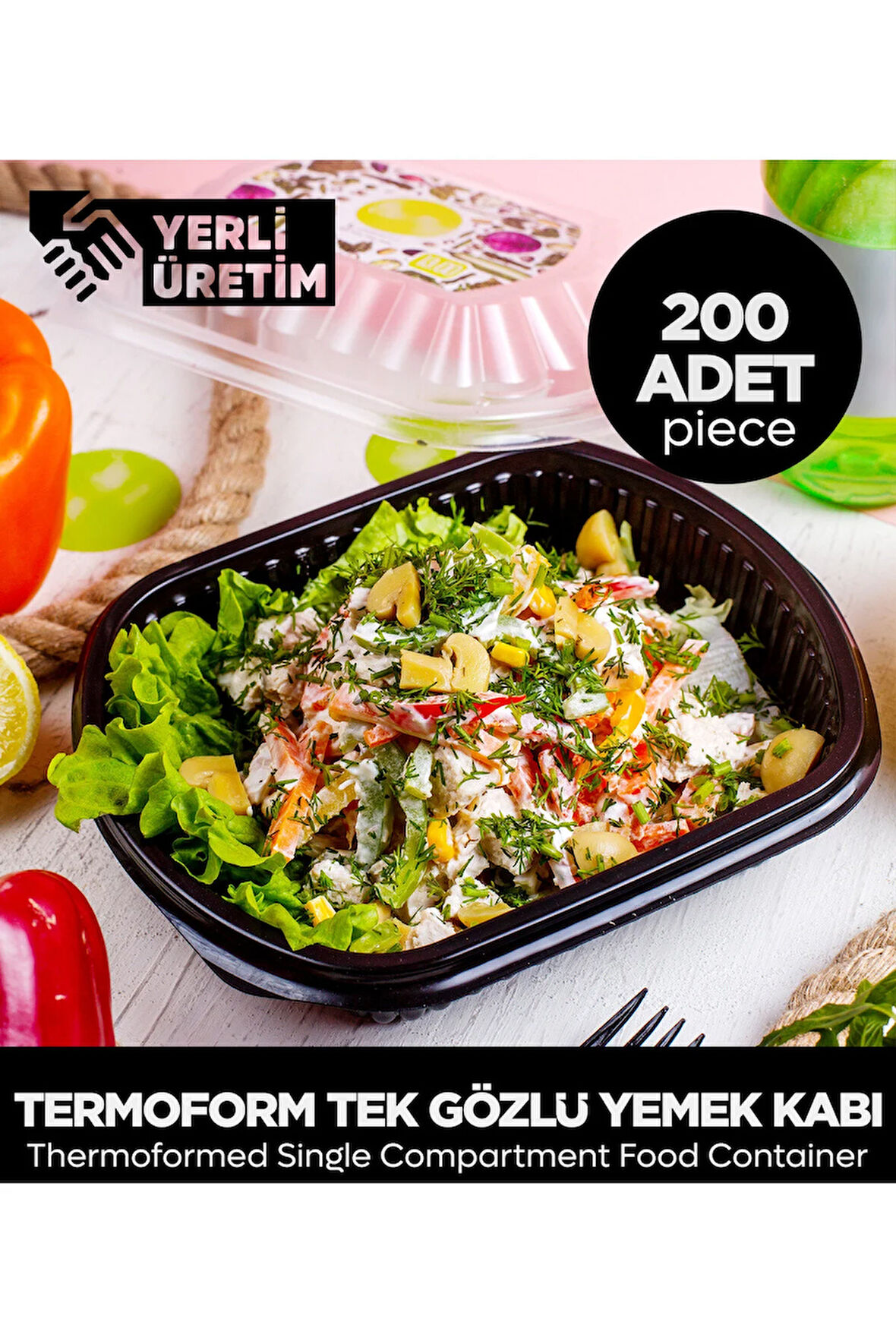 Termoform Tek Gözlü Yemek Kabı 200 Adet