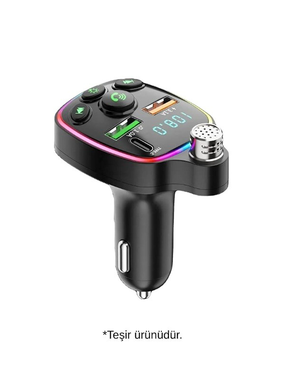 FM Araç Transmitter Bluetooth  Şarj Radyo Mikrofon Araç İçi Çakmaklık Şarj ve Ses Cihaz-TEŞHİR