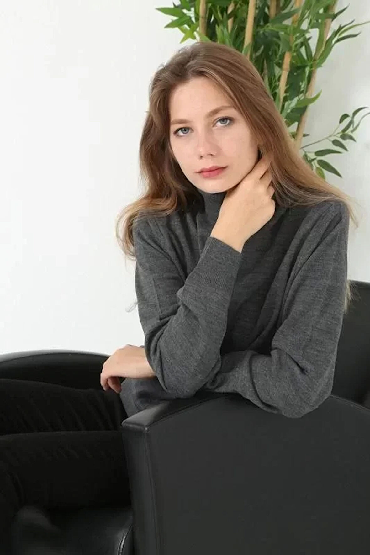 Teusta Unisex Tam Boğazlı Balıkçı Yaka Dokuma Triko - Füme