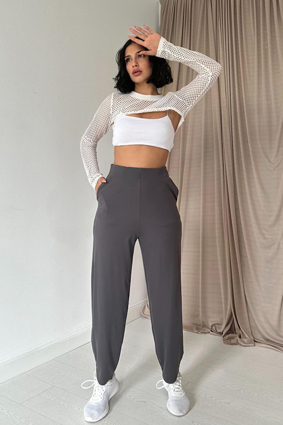 Teusta Füme Pensli Lastik Detaylı Pantolon