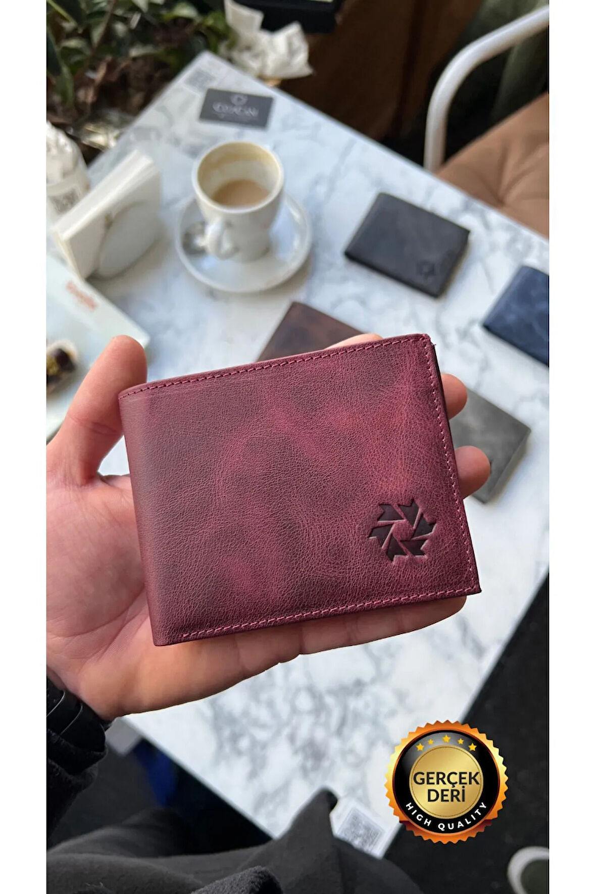 Texas Vintage Bordo Hakiki Deri Kişiye Özel Erkek Cüzdanı(KULLANIŞLI MODEL)